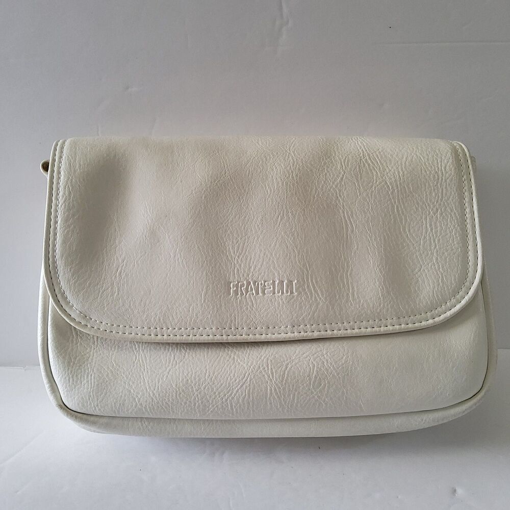Vintage Fratelli Women's Vinyl Organizer Purse Crossbody Shoulder Handbag White